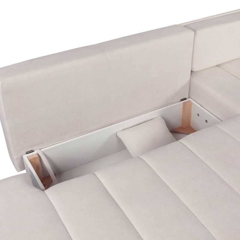 Canapé d'angle droit convertible BELEM 4/5 places tissu chenille grège