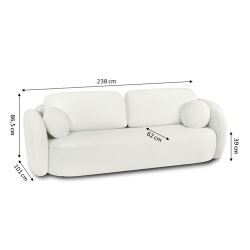 Canapé droit convertible CARLOTTA 3 places tissu chenille écru
