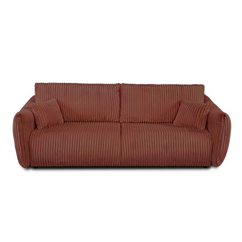 Canapé droit convertible GLORIA 3 places velours côtelé terracotta