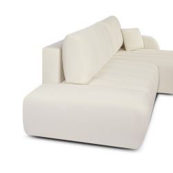Canapé d'angle droit convertible BELEM 4/5 places tissu chenille écru