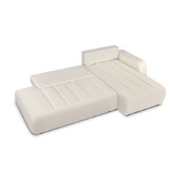 Canapé d'angle droit convertible BELEM 4/5 places tissu chenille écru