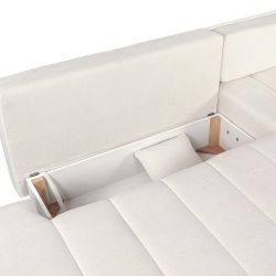 Canapé d'angle droit convertible BELEM 4/5 places tissu chenille écru