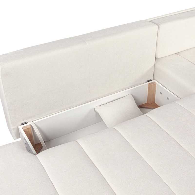 Canapé d'angle droit convertible BELEM 4/5 places tissu chenille écru
