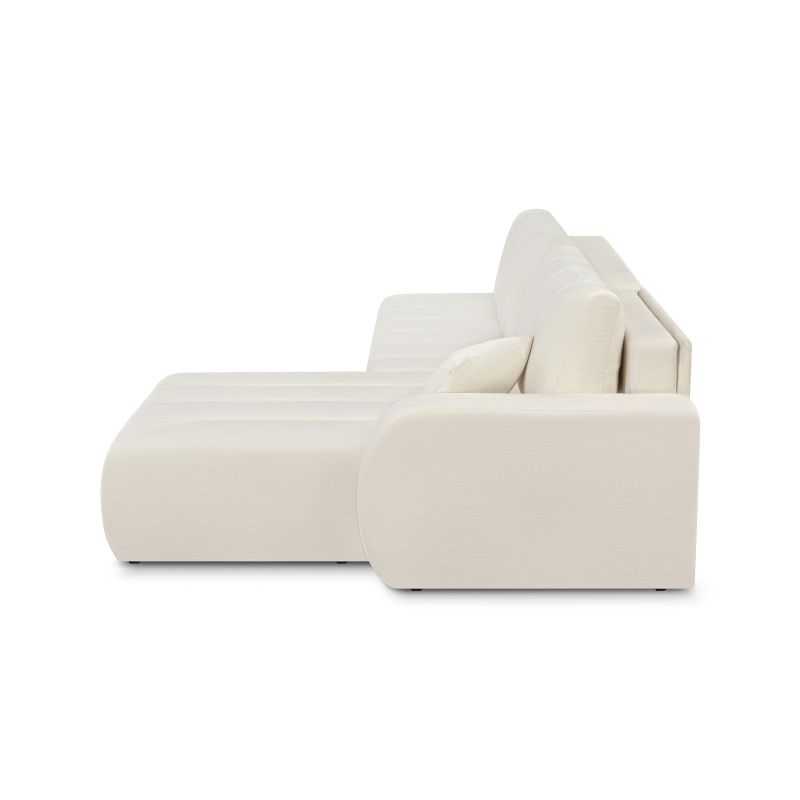Canapé d'angle droit convertible BELEM 4/5 places tissu chenille écru