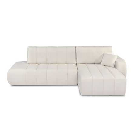 Canapé d'angle droit convertible BELEM 4/5 places tissu chenille écru
