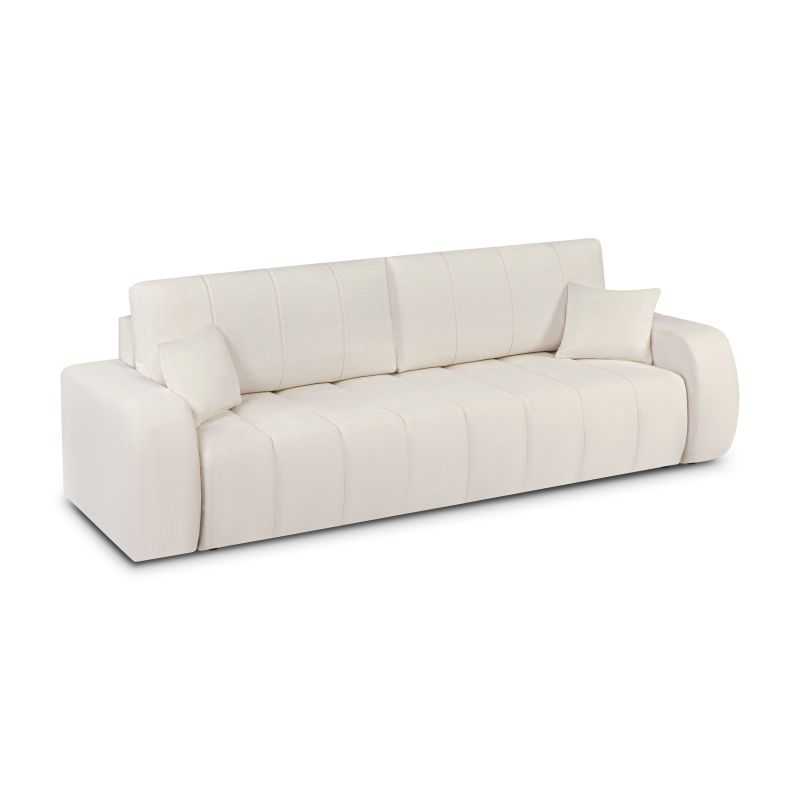Canapé droit convertible BELEM 3 places tissu chenille écru