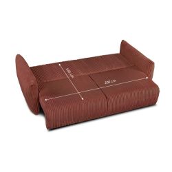 Canapé droit convertible GLORIA 3 places velours côtelé terracotta