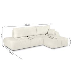 Canapé d'angle droit convertible BELEM 4/5 places tissu bouclette écru