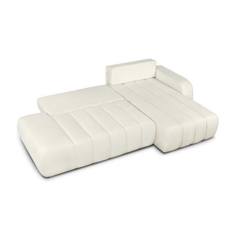 Canapé d'angle droit convertible BELEM 4/5 places tissu bouclette écru