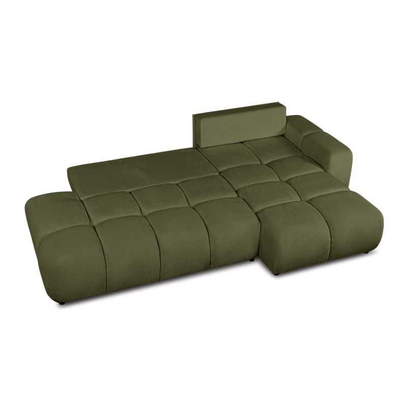 Canapé d'angle droit convertible SORELLA 4 places tissu chenille vert kaki