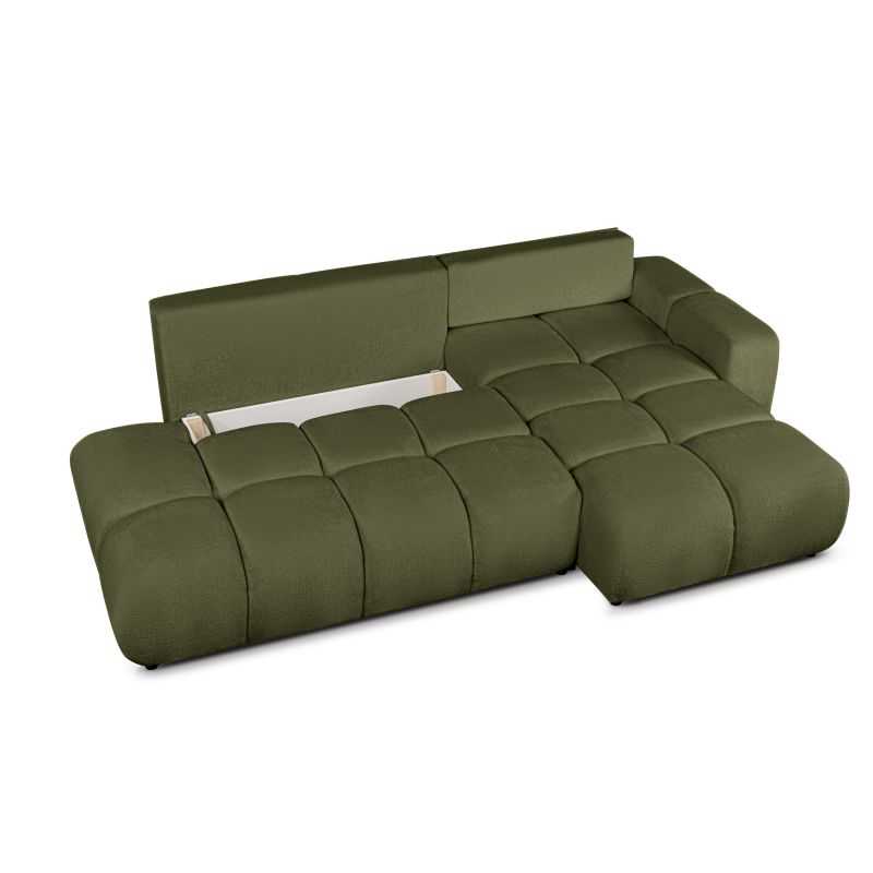 Canapé d'angle droit convertible SORELLA 4 places tissu chenille vert kaki