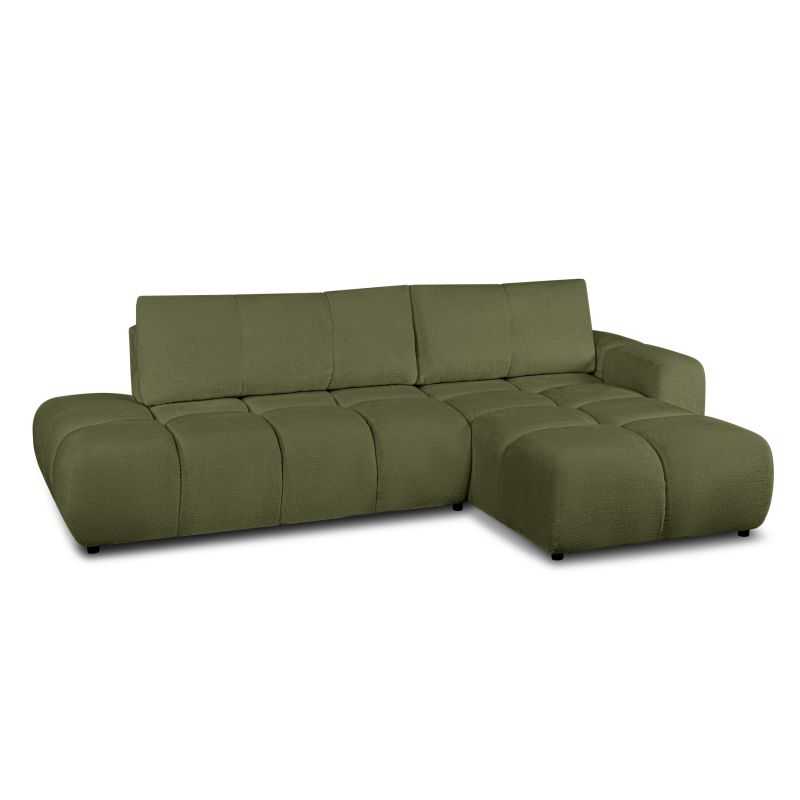 Canapé d'angle droit convertible SORELLA 4 places tissu chenille vert kaki