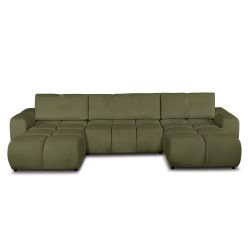 Canapé panoramique convertible SORELLA 6 places tissu chenille vert kaki
