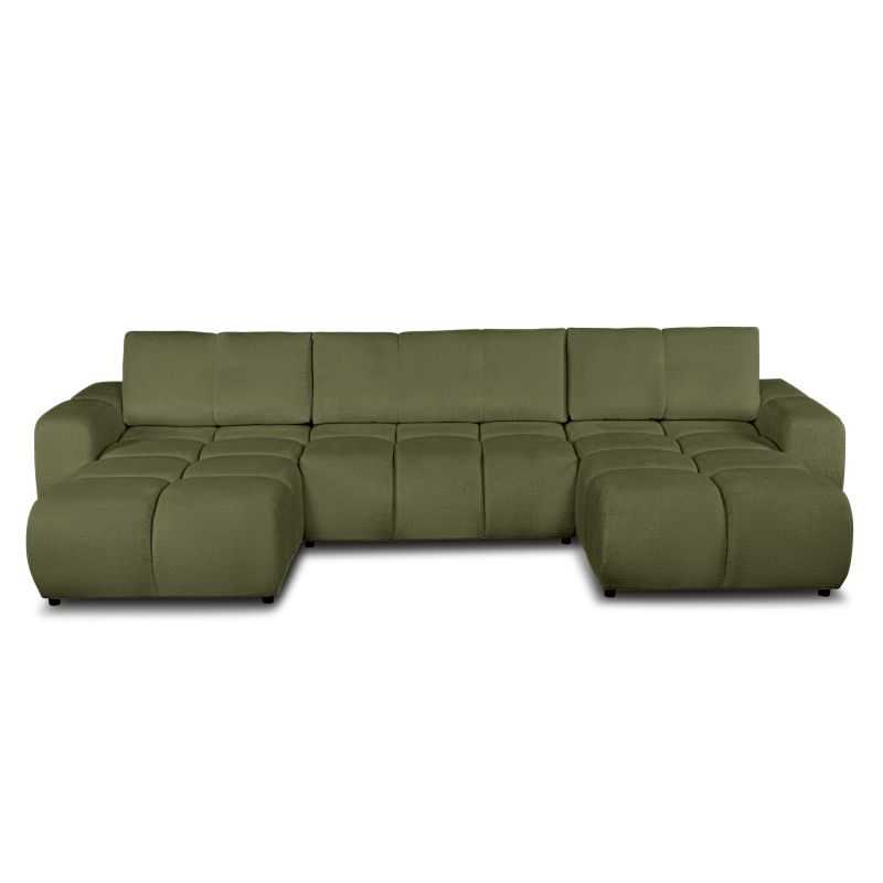 Canapé panoramique convertible SORELLA 6 places tissu chenille vert kaki