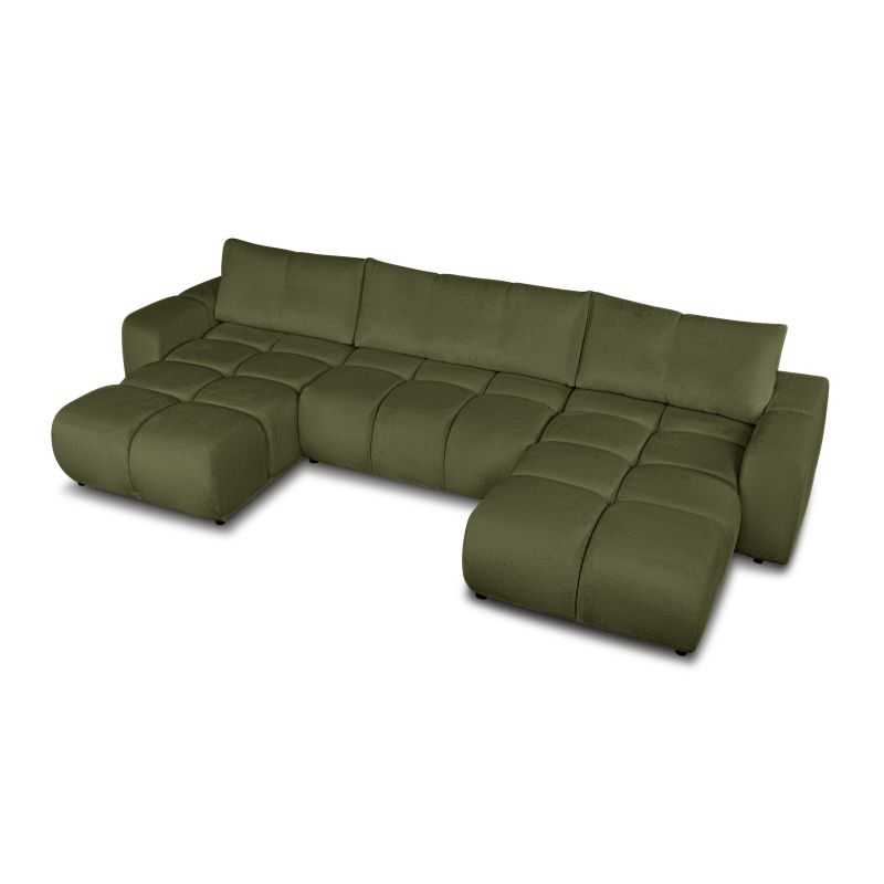 Canapé panoramique convertible SORELLA 6 places tissu chenille vert kaki