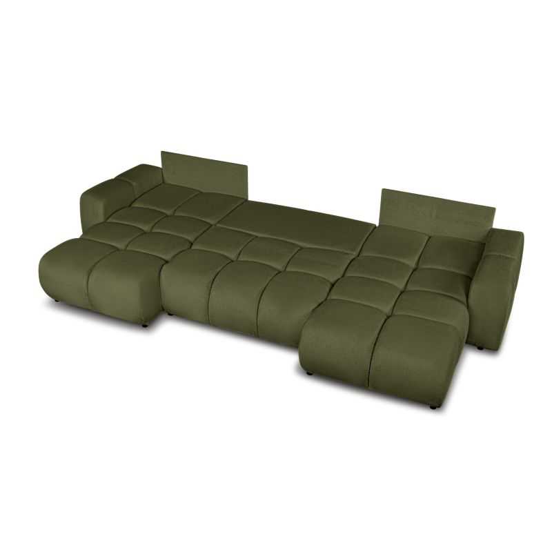 Canapé panoramique convertible SORELLA 6 places tissu chenille vert kaki