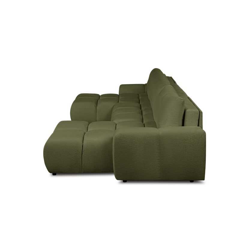 Canapé panoramique convertible SORELLA 6 places tissu chenille vert kaki