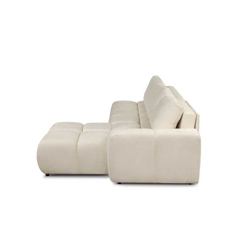 Canapé d'angle droit convertible SORELLA 4 places tissu chenille grège