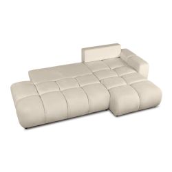 Canapé d'angle droit convertible SORELLA 4 places tissu chenille grège
