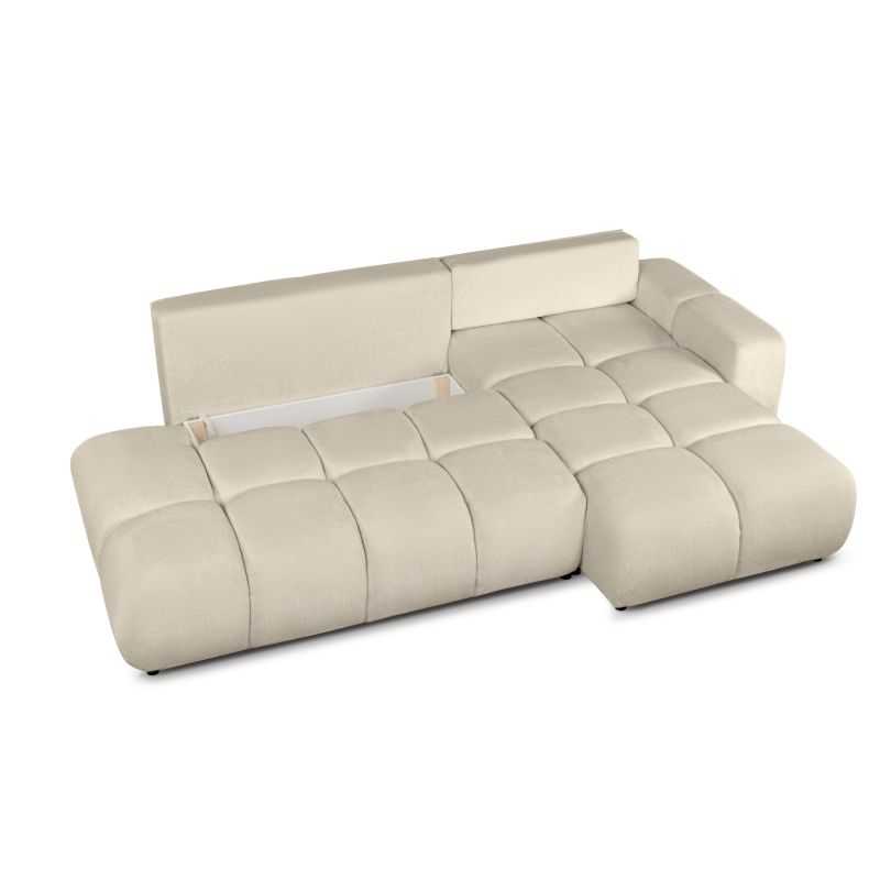Canapé d'angle droit convertible SORELLA 4 places tissu chenille grège