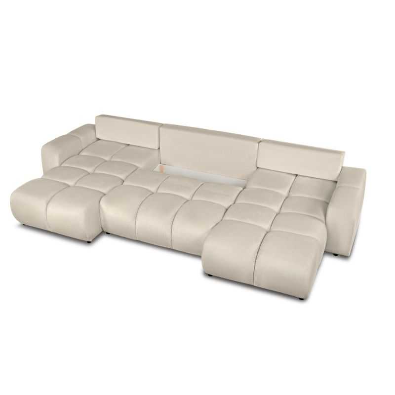 Canapé panoramique convertible SORELLA 6 places tissu chenille grège