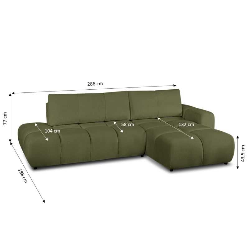 Canapé d'angle droit convertible SORELLA 4 places tissu chenille vert kaki