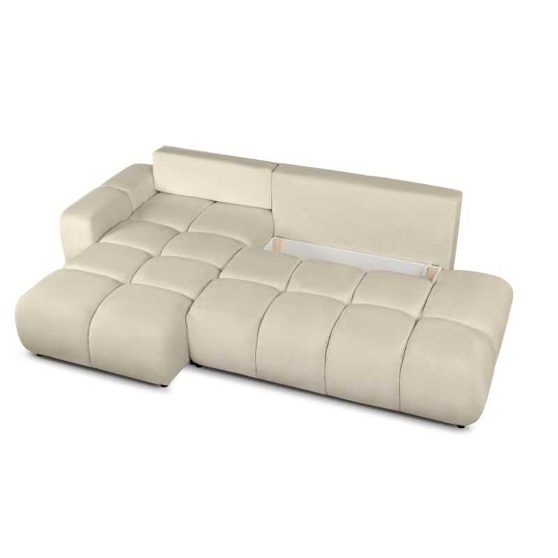 Canapé d'angle gauche convertible SORELLA 4 places tissu chenille grège