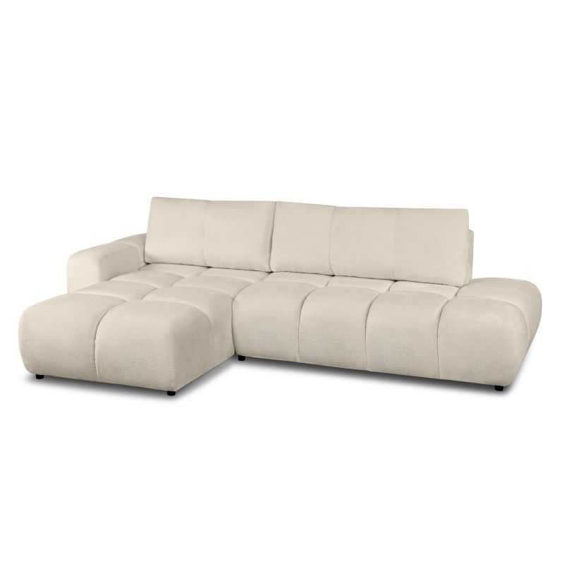 Canapé d'angle gauche convertible SORELLA 4 places tissu chenille grège