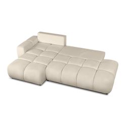 Canapé d'angle gauche convertible SORELLA 4 places tissu chenille grège