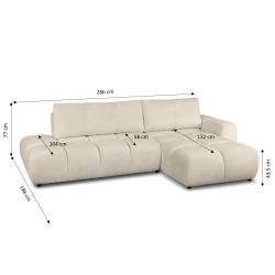 Canapé d'angle droit convertible SORELLA 4 places tissu chenille grège
