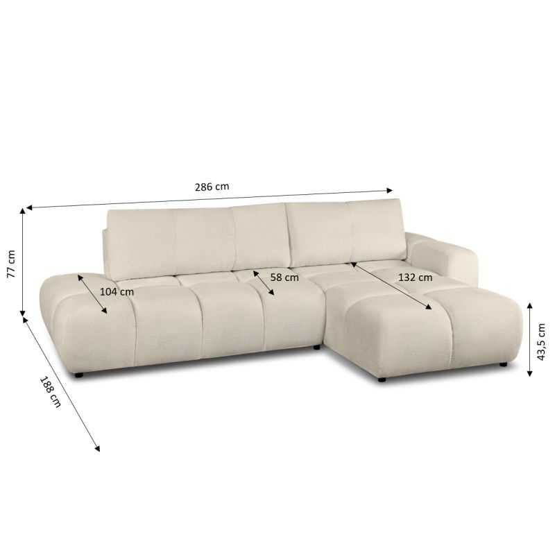 Canapé d'angle droit convertible SORELLA 4 places tissu chenille grège