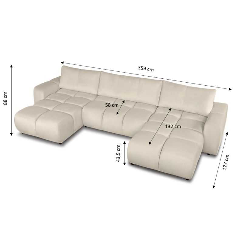 Canapé panoramique convertible SORELLA 6 places tissu chenille grège