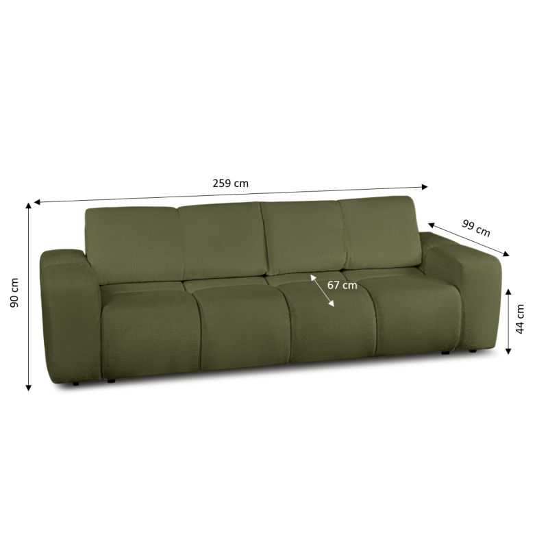 Canapé droit convertible SORELLA 3 places tissu chenille vert kaki