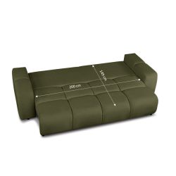 Canapé droit convertible SORELLA 3 places tissu chenille vert kaki