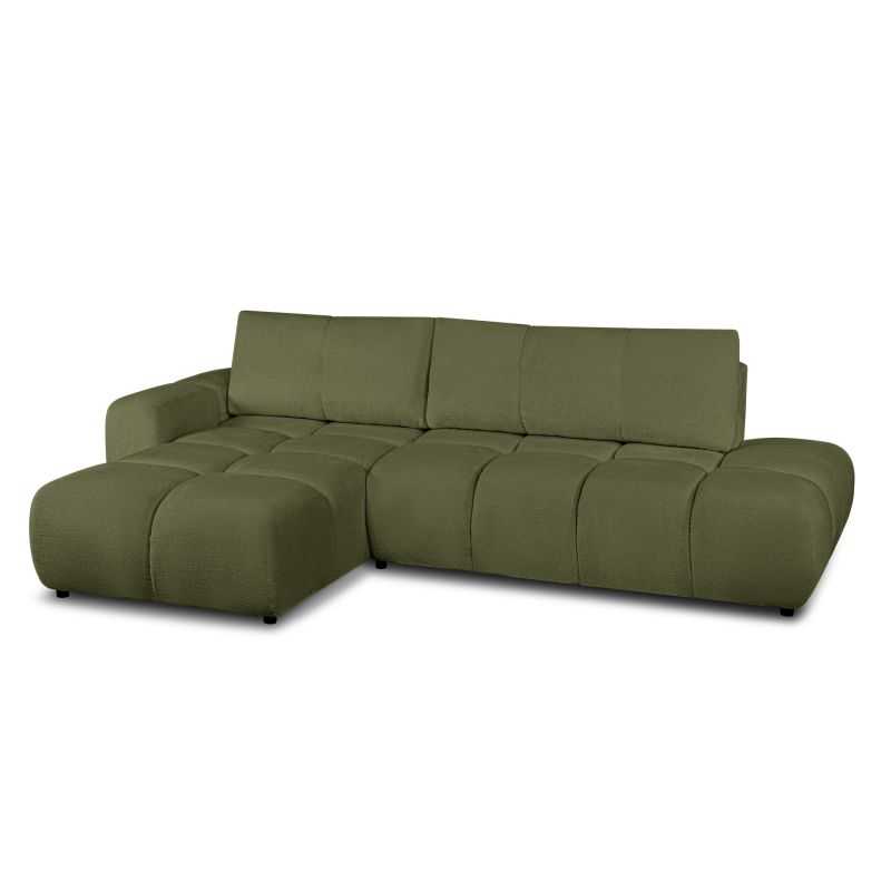 Canapé d'angle gauche convertible SORELLA 4 places tissu chenille vert kaki