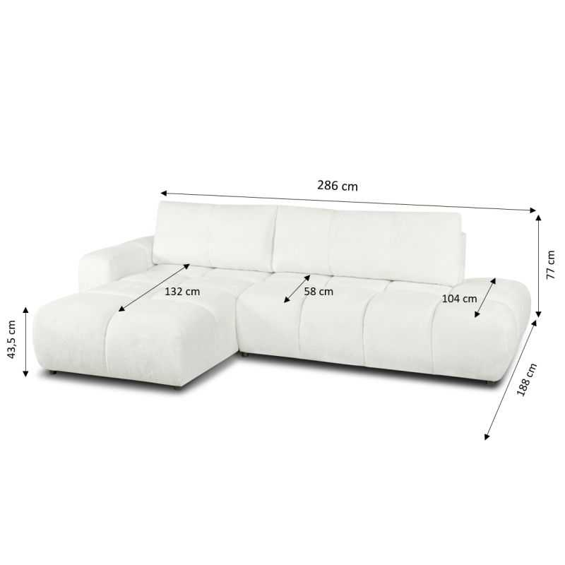 Canapé d'angle gauche convertible SORELLA 4 places tissu chenille écru