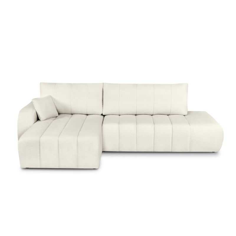 Canapé d'angle gauche convertible BELEM 4/5 places tissu bouclette écru