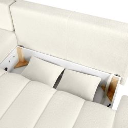 Canapé d'angle gauche convertible BELEM 4/5 places tissu bouclette écru