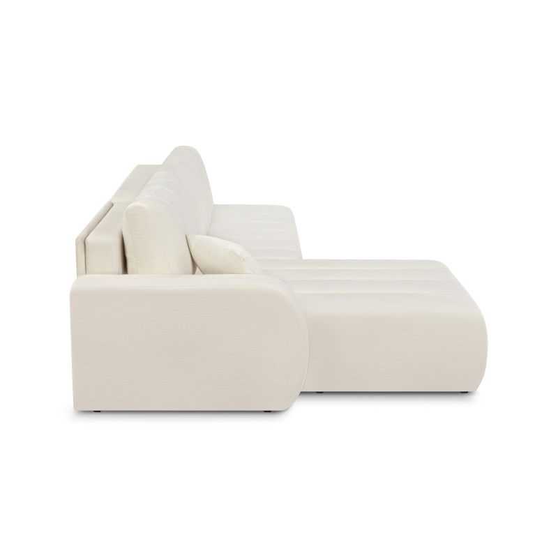 Canapé d'angle gauche convertible BELEM 4/5 places tissu chenille écru
