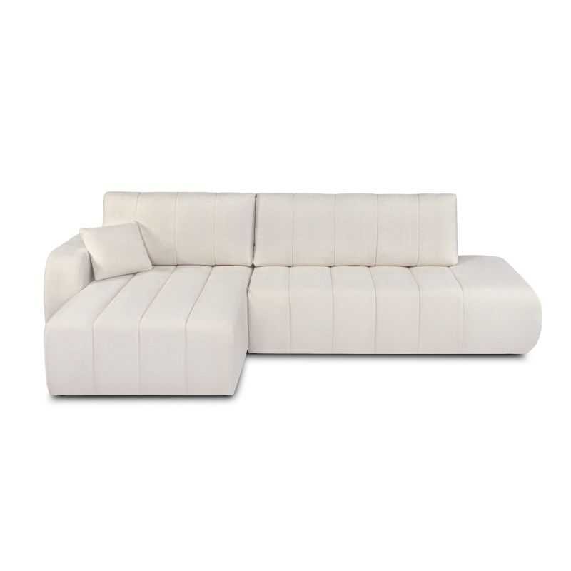 Canapé d'angle gauche convertible BELEM 4/5 places tissu chenille écru