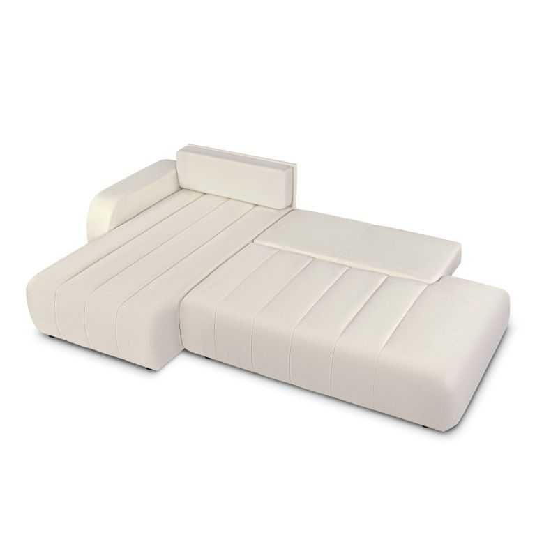 Canapé d'angle gauche convertible BELEM 4/5 places tissu chenille écru