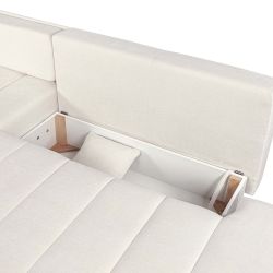 Canapé d'angle gauche convertible BELEM 4/5 places tissu chenille écru