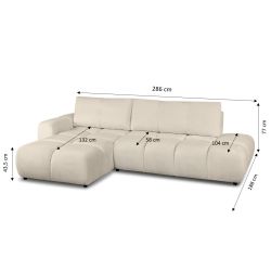 Canapé d'angle gauche convertible SORELLA 4 places tissu chenille grège