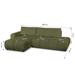 Canapé d'angle gauche convertible SORELLA 4 places tissu chenille vert kaki