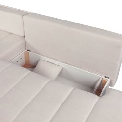 Canapé d'angle gauche convertible BELEM 4/5 places tissu chenille grège
