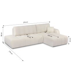 Canapé d'angle droit convertible BELEM 4/5 places tissu chenille écru