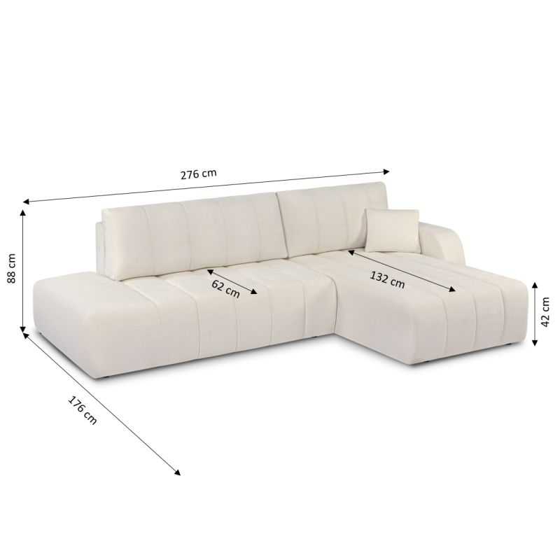 Canapé d'angle droit convertible BELEM 4/5 places tissu chenille écru