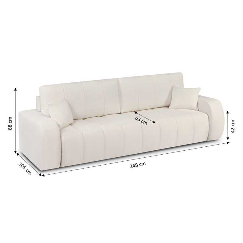 Canapé droit convertible BELEM 3 places tissu chenille écru
