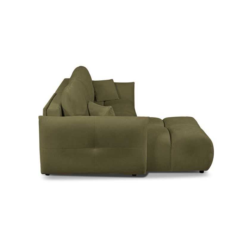 Canapé d'angle convertible et réversible COMO 4 places tissu chenille vert kaki