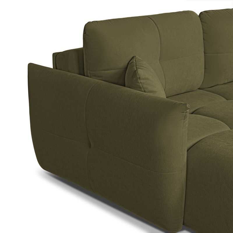 Canapé d'angle convertible et réversible COMO 4 places tissu chenille vert kaki